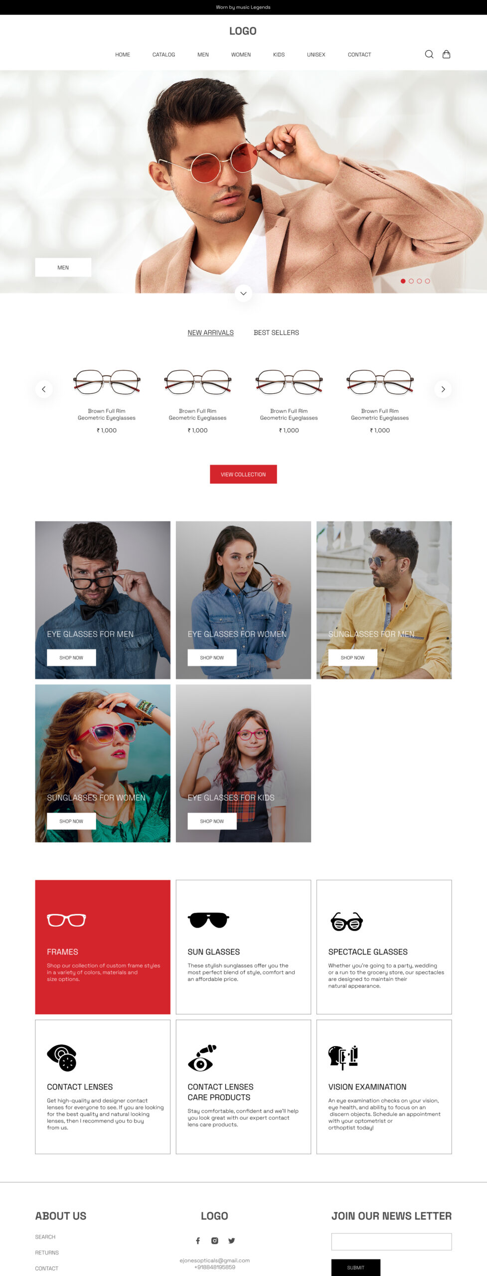Eyeglasses Store - shopify homepage design